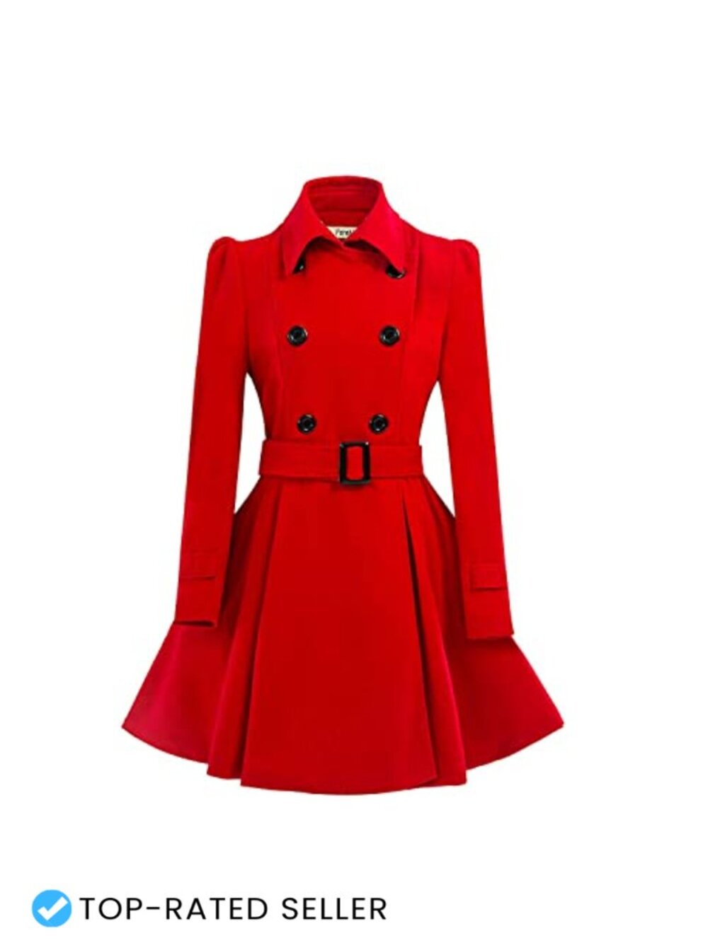 Wool Blend Pea Coat Double Breasted Belted Long Sleeve